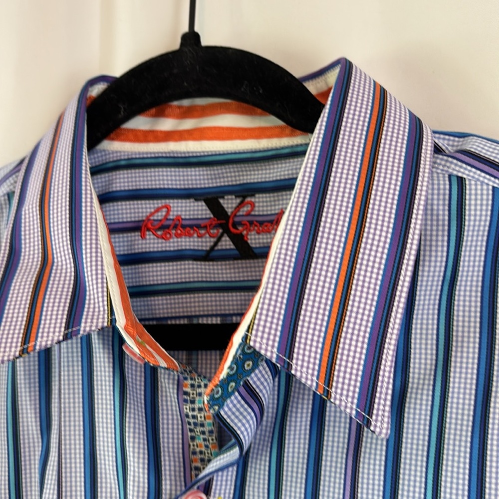 EUC Robert Graham X Collection szL Blue Striped Men's Shirt… - Picture 2 of 10